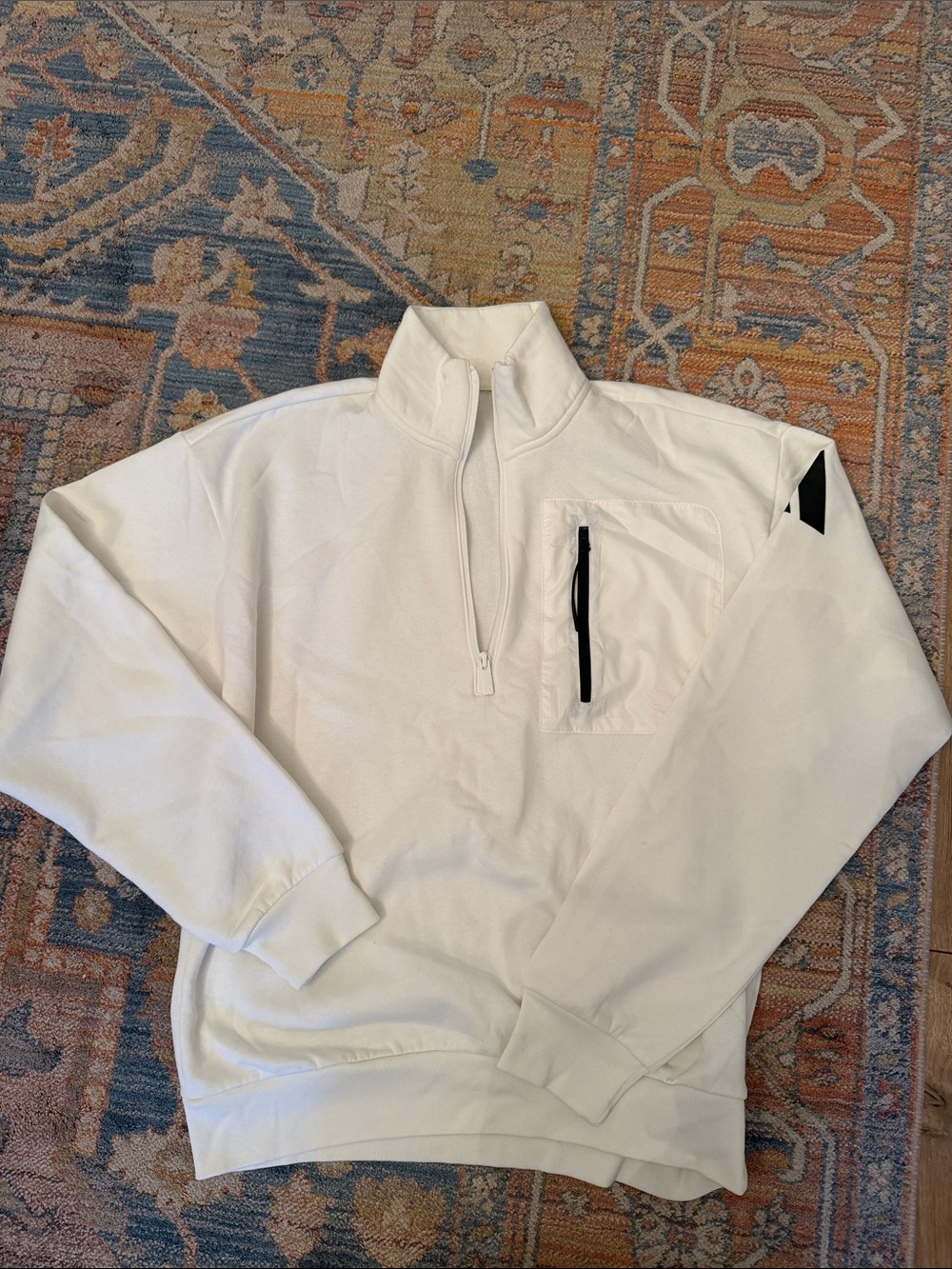 Men's White Half-Zip Pullover Sweater with Chest Pocket